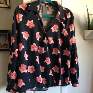 Faux wrap blouse with button sleeves
